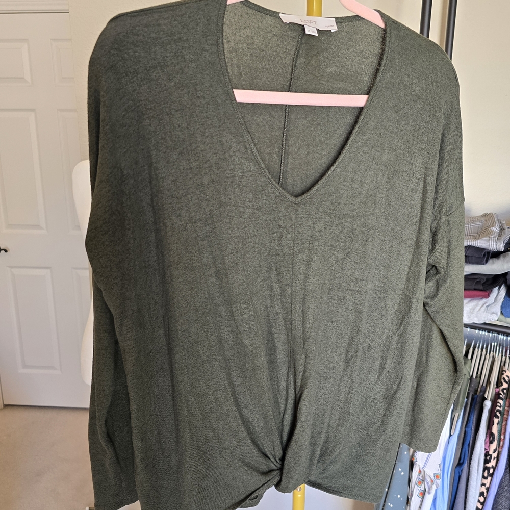 LOFT Olive Long Sleeve V-Neck Top